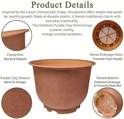 17 Inch Wide Mouth Planter Urns, Classic Terracotta, Set of 3, Plastic - Image 4