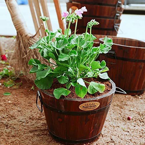 Hemoton Medium Garden Wooden Effect Barrel Planter, Outdoor Half Whiskey Cask Flower Pot, Indoor Rustic Patio Grow Plant Container - Image 5