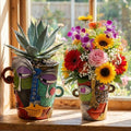 2 Pack Brutalist Abstract Face Planters Pots Head, Unique Abstract Flower Pot, Funny Planters Decoration Resin Face Flower Pot for Indoor and Outdoor Plants, Colorful Funny Room Decor by Ferrochef
