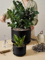 LE TAUCI 10 + 12 Inch Ceramic Plant Pots, Set of 2, Black - Image 7