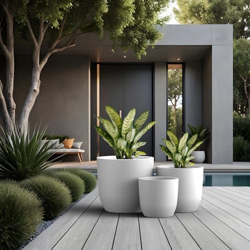 Kante Set of 3 White Concrete Curved Round Planters for Modern Home - Image 3