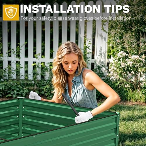 DWVO 2pcs 8 x 4 x 2 FT Raised Garden Bed Kit, Outdoor Galvanized Flower Bed with Safety Rubber and Gloves, Large Metal Planter Box for Vegetables, Flowers, Herbs, Fruits, Green - Image 3