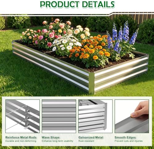 12x4x1FT Galvanized Raised Garden Bed, Metal Planter,Silver,1 Pack - Image 3