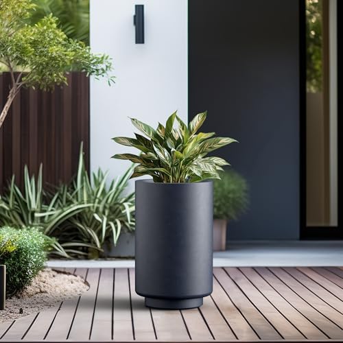 Kante Accent Round Tapered Charcoal Concrete Planter 20.1" Tall, Outdoor - Image 5