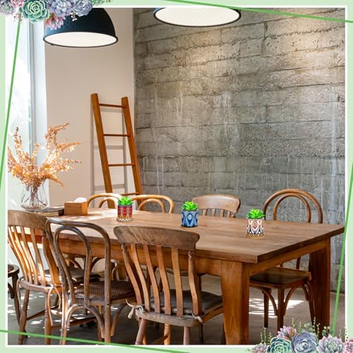 Zopeal 6 Pcs 3 Inch Succulent Pots Succulent Planters Cylinder Ceramic Pots Mandala Multicolor Cactus Pot with Drainage Holes and Bamboo Trays for Indoor Plants Flowers Garden Decoration(Basic) - Image 6