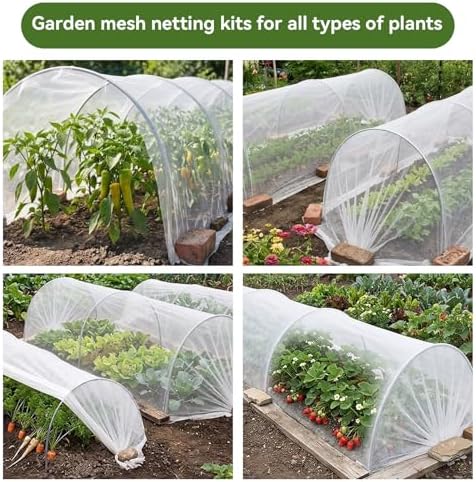 Garden Netting Kit for Raised Beds, 10x50FT Ultra Fine Mesh Netting＆ 6 Sets of 8FT Fiberglass Garden Hoops, Row Cover Insect Netting for Vegetable Plant Fruit Flowers Protection - Image 6