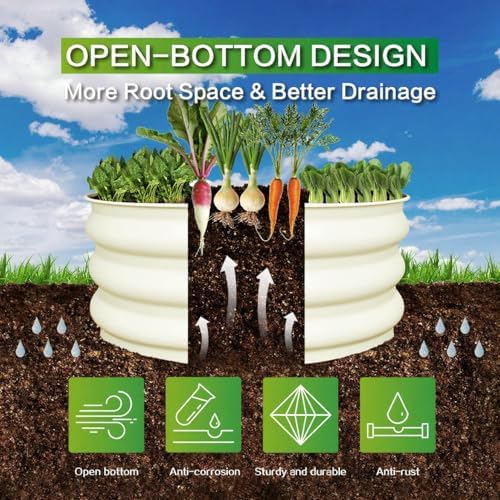 GARDMAX 2 Pack 2x2x1FT Galvanized Round Raised Garden Bed Kit, Metal Planter Boxes Outdoor with Easy Assembly, Large Garden Bed for Vegetables, Fruits, Flower, Herbs Milk White - Image 2