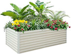 Raised Garden Bed 6x3x2ft, Galvanized Raised Garden Beds Outdoor for Vegetables Flowers Herbs, Steel Large Deep Planter Box, Tall Raised Garden Bed with 3ftx30ft Weed Barrier Fabric and Glove, Beige by BUTUNITA