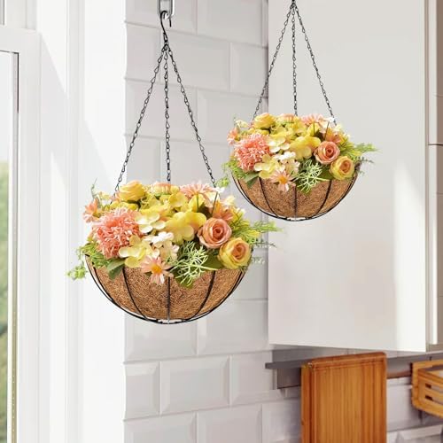 hehimhis 4 Pack 14 Inch Hanging Planters for Outdoor Plants,Black Metal Hanging Baskets Hanging Pots for Porch, Fence Flower Baskets with Coco Liners - Image 5