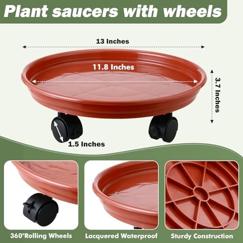 4 Packs Plant Caddy with Wheels 11.8" Plastic Rolling Plant Stands Heavy-duty Plant Dolly with Casters Indoor Outdoor Wheeled Plant Roller Base Large Planter Saucers Plant Mover - Image 5