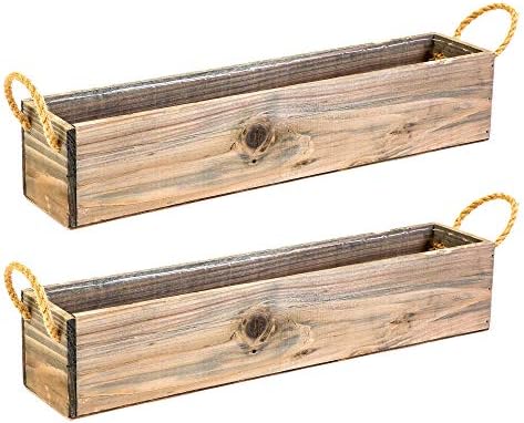 20" Rectangular Rustic Wood Planter with Handle and Plastic Liner l Rustic Barn Wood l Country Style, Home and Wedding Decorations, Garden Ornaments (20x4 w Handle Set of 2, Natural) by Unknown