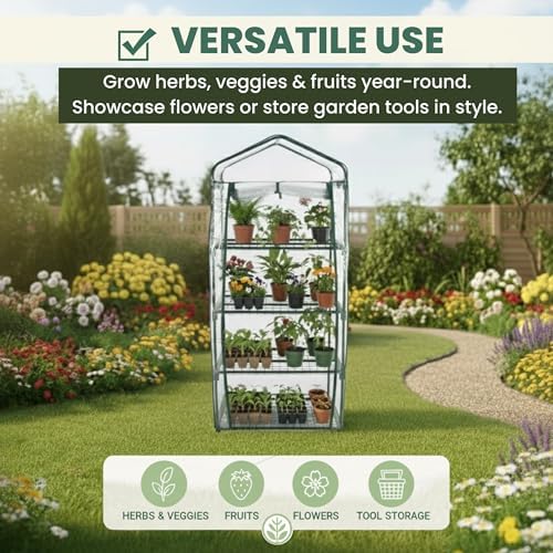 Pure Garden 4 Tier Mini Greenhouse, 27.5x19x63-Inch - Image 5