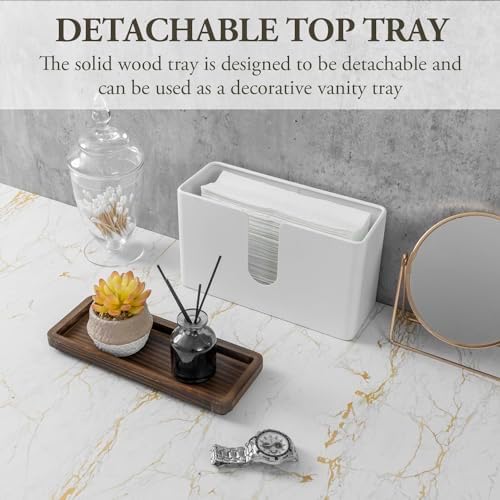 MyGift Deluxe Modern Matte White Metal Folded Commercial Paper Towel Holder with Rustic Burnt Solid Wood Tray Lid, Wall Mounted Trifold Multifold Z Fold Disposable Napkin Dispenser - Image 3