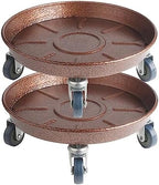 ARTLINE 12" Round Plant Stand with Lockable Wheels, 200lbs Heavy Duty for Indoor Outdoor, Large Rolling Dolly Planter Caddy on Casters to Carry Potted Flower Pot, Round Metal Tray NO Holes, 2 Pack by ARTLINE