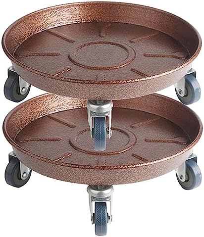ARTLINE 12" Round Plant Stand with Lockable Wheels, 200lbs Heavy Duty for Indoor Outdoor, Large Rolling Dolly Planter Caddy on Casters to Carry Potted Flower Pot, Round Metal Tray NO Holes, 2 Pack by ARTLINE