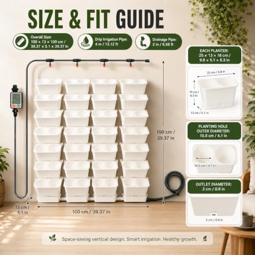 Vertical Wall Planter, 56-Hole Automatic Drip Irrigation Flower Pots, White - Image 5