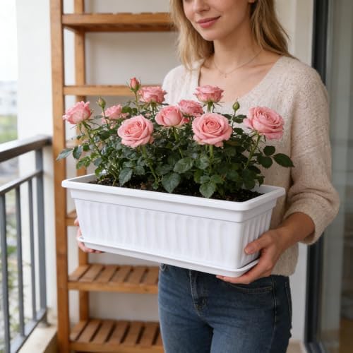 17.32" Window Boxes Planter Thickened Rectangular Pots with Saucers Drainage Holes Vegetable Planter Windowsill Planters Box for Indoor and Outdoor Gardening (Pink, One Size) - Image 2