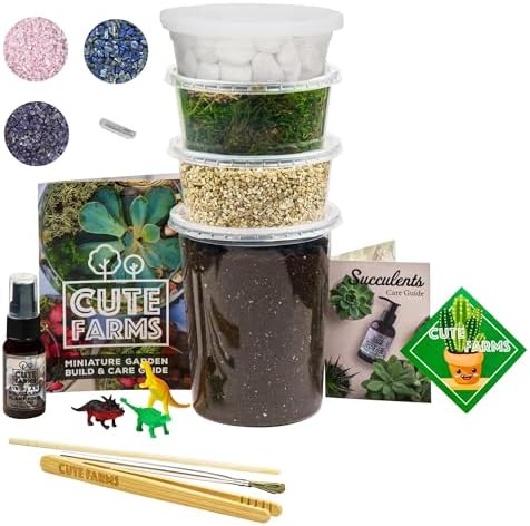 Cute Farms Terrarium Starter Kit | Moss, Vermiculite, Soil, Pebbles, Plant Food, & Finishing Tools (Large Kit + Crystals) by CuteFarms