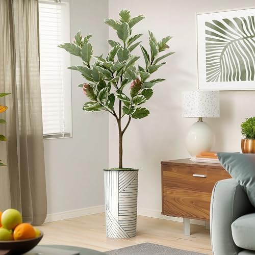 Artificial Tree in Geometric Pattern Planter, Fake Rubber Silk Tree for Indoor and Outdoor Home Decoration - 70" Overall Tall (Plant Pot Plus Tree) by SIGNWIN