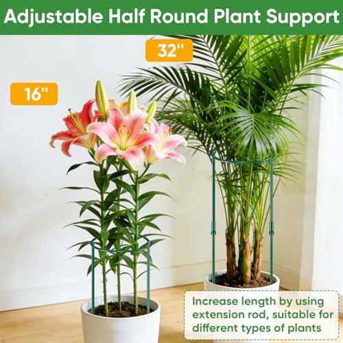 12 Pack 32 or 16 inch Adjustable Plant Support Stakes, Heavy-Duty Half Round Peony Support, Garden Plant Stakes Cage for Outdoor Plants, Peony, Tomato, Hydrangea, (16In Support +16In Extension Tubes) - Image 3