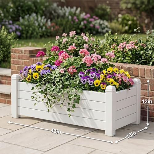 Elevated Raised Planter Box, All-Weather Resin Garden Bed for Indoor & Outdoor Patio, Plant Stand with Storage Shelf, Built-in Drainage System & Water Level Gauge, Tool-Free Snap Assembly - Image 3