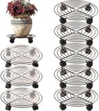 8 Packs Large Metal Plant Caddy 13.8" Plant Dolly with Wheels Heavy-Duty Wrought Iron Rolling Plant Stand with Casters Indoor and Outdoor Plant Pot Mover Rollers, Brown by Planterhoma