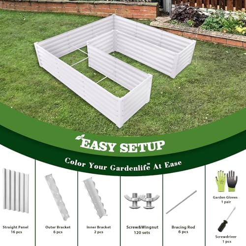 Anleolife 3-Bed 74x74x18in U-Shaped Raised Garden Beds, Antique White - Image 6