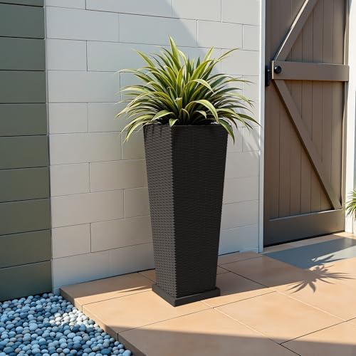 JUMMICO 32" Front Porch Resin Rattan Tall Planters 2 Pack, Inner&Outer Tray - Image 7