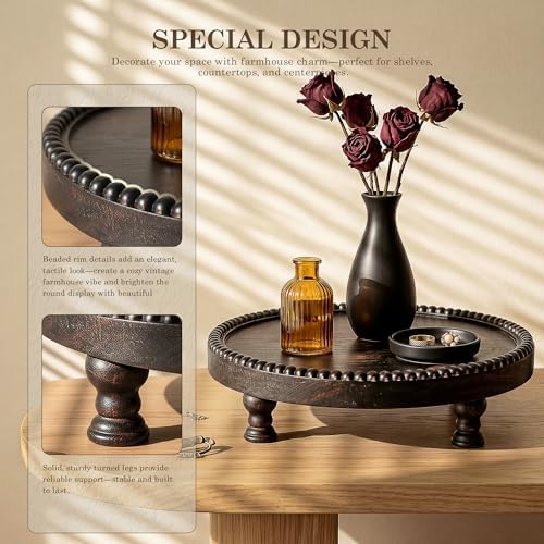 EOSAHR Beaded Wood Riser: Round Display Stand for Kitchen Counter, OldBlack - Image 6