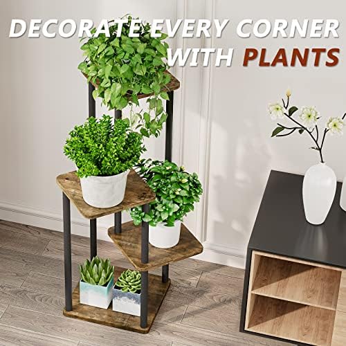 AZERPIAN 4 Tier Tall Plant Stand Indoor Corner Tiered Shelf Metal MDF Board - Image 6