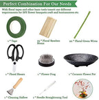 WANDIC Flower Arrangement Kit, Set of 51, Round Flower Holders, Ceramic Flower Pot, Kenzan Needle Cleaning Pin & Rake, Floral Stems and Floral Tape for Flower Arranging Art - Image 2