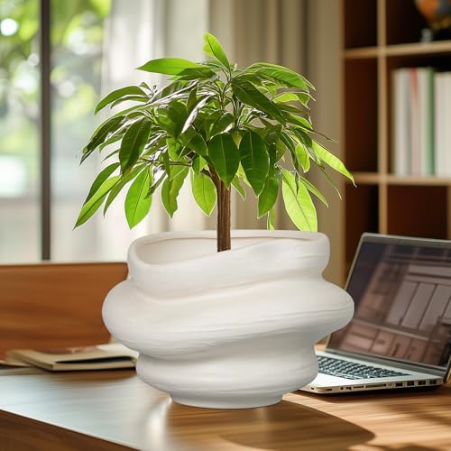 Ceramic Plant Pots Bonsai 10.6 Inch - Flower Pots for Indoor Plants, Large Plant Pots with Drainage Hole, Decorative Planter Outdoor Flower Pot for Office, Gift for Men Women, White - Image 2