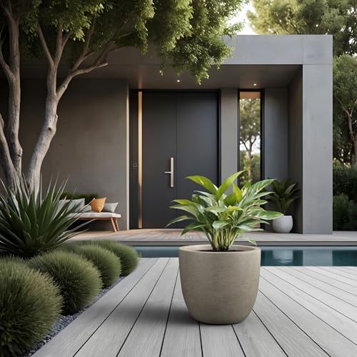 Kante Modern Home Minimalist 14" Dia Weathered Concrete Bowl Planter - Image 5