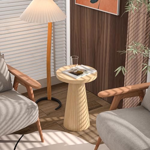 Small Round Pedestal Side Table, Wooden End Table for Living Room, Fluted Drink Table for Small Space, Modern Plant Stand Accent Table for Sofa Couch, 13.6 inch (Wood) - Image 6