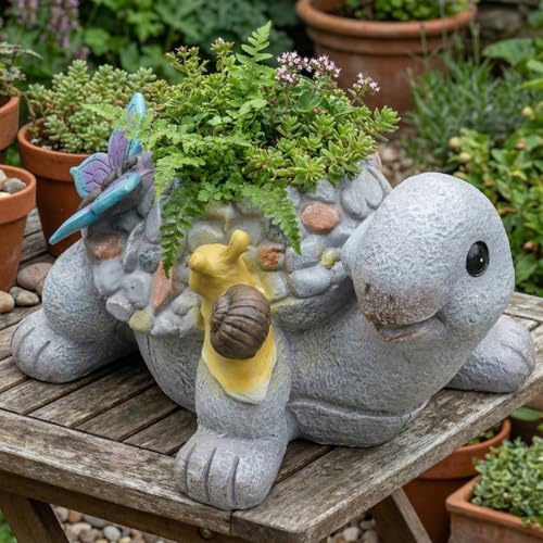 Elenon Tortoise Planter for Succulents Indoor Outdoor with Drainage Hole, Unique Home Garden Decor Resin Cute Turtle Flower Pot Gift Idea for Plant Lovers - Image 4