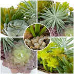 MyGift Faux Succulent Plant Arrangement, White Ceramic Pot with Bamboo Tray - Image 6
