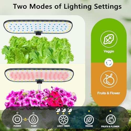 Hydroponics Growing System with LED Grow Light, 14 Pods Indoor Herb Garden Full Spectrum Rotatable Light Panel, Auto On Off Timing 12 14 16Hrs, 5L Water Tank, Harvest Fresh Basil Tomato (Black) - Image 6