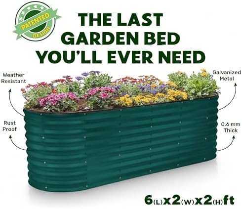 Plant & Plot Galvanized Raised Garden Beds Outdoor // 6×2×2 ft Planter Raised Beds for Gardening, Vegetables, Flowers // Large Metal Garden Box (Dark Green) // Patented Tool-Free Design - Image 5