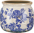 5.9'' Vintage Ceramic Planter, Ice Crack Glaze Blue Rose by Unknown