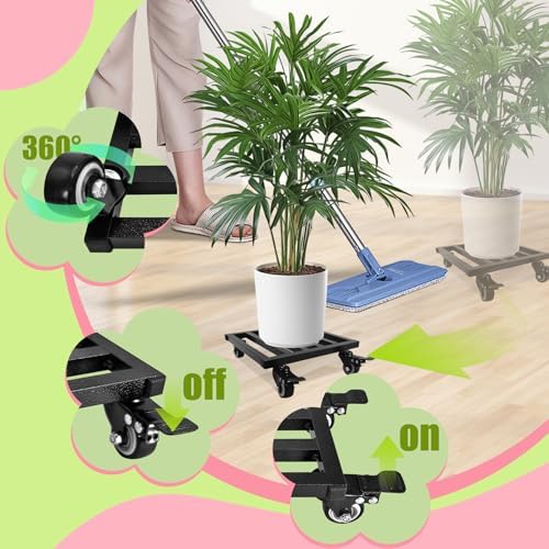 Plant Caddy with Wheels 10'' 2 Pack Metal Rolling Plant Stand Plant Dolly with Lockable Casters Aluminium Heavy Duty Pot Mover Rollers Indoor Outdoor Planter Trolley Holds up 440 Lbs Planter Black - Image 5