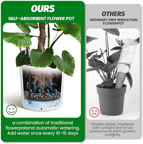 Takywep Set of 2 Large Round Planters – 19.5" Tall Self Watering Plant Pots with Drainage & Water Level Indicator, Indoor Outdoor Planters with Wheels-White - Image 4