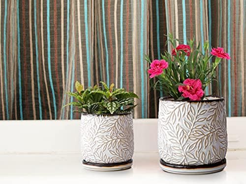 D'vine Dev 2-Pack Embossed Leaves Planter, 4/6 in, Smoked White, 27-B-U-1 - Image 6