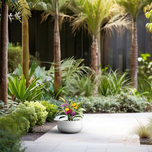 Kante Small Round Bowl White Concrete Planter 11" Dia, Outdoor - Image 4