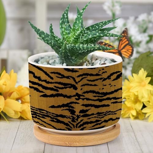 Tiger Fur Skin Ceramic Planters Animal Strip Print Planters for Indoor Plants with Drainage Holes and Saucers Pot for Succulents Cactus Garden Windowsill - Image 6