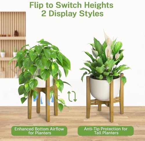 iDavosic.ly Adjustable Bamboo Plant Stand 2 Pack, Fits 8-12 Inch Pot, Brown - Image 5