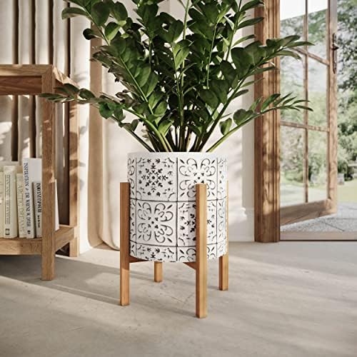 EverNest Tristan Bohemian White and Black Planter with Kinsley Stand, SelectBase Decorative Planter Pots, Contemporary, Eclectic Boho Style Indoor Plant Pots (Large, 3 Gallon) - Image 5