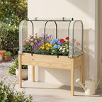 Giantex Raised Garden Bed with Cover, Wood Elevated Planter Box with Legs & Mini Greenhouse, Waterproof Sun-Protective PE Green House Cover, Outdoor Use for Fruit Vegetable Flower Herb (White+Natural) - Image 2