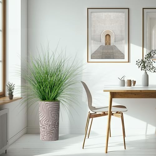 Artificial Tree in Geometric Pattern Planter, Fake Onion Grass Silk Tree for Indoor and Outdoor Home Decoration - 55" Overall Tall (Plant Pot Plus Tree) - Image 6