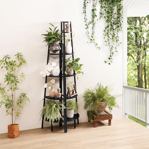 Yoobure 4-Tier Corner Shelf Stand- 54" Tall Corner Bookshelf with Metal Frame, Industrial Ladder Corner Shelves Display Shelf for Bedroom Living Room, Corner Bookcase Corner Plant Stand for Balcony - Image 6