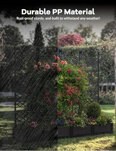 4 PCS Raised Garden Bed with Trellis & Privacy Screen, 66" w x 63" Tall Vertical Garden Planter Box for Climbing Plants - Sturdy Lightweight Outdoor Planter for Vegetables, Flowers on Patio, Balcony - Image 6